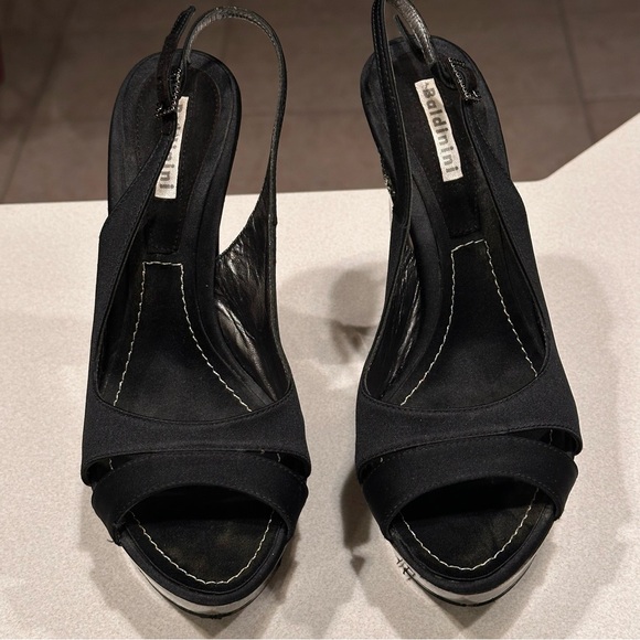 Vintage Baldinini Black and Chrome Crystal Embellished Statement Heels sz 37 - Picture 5 of 17